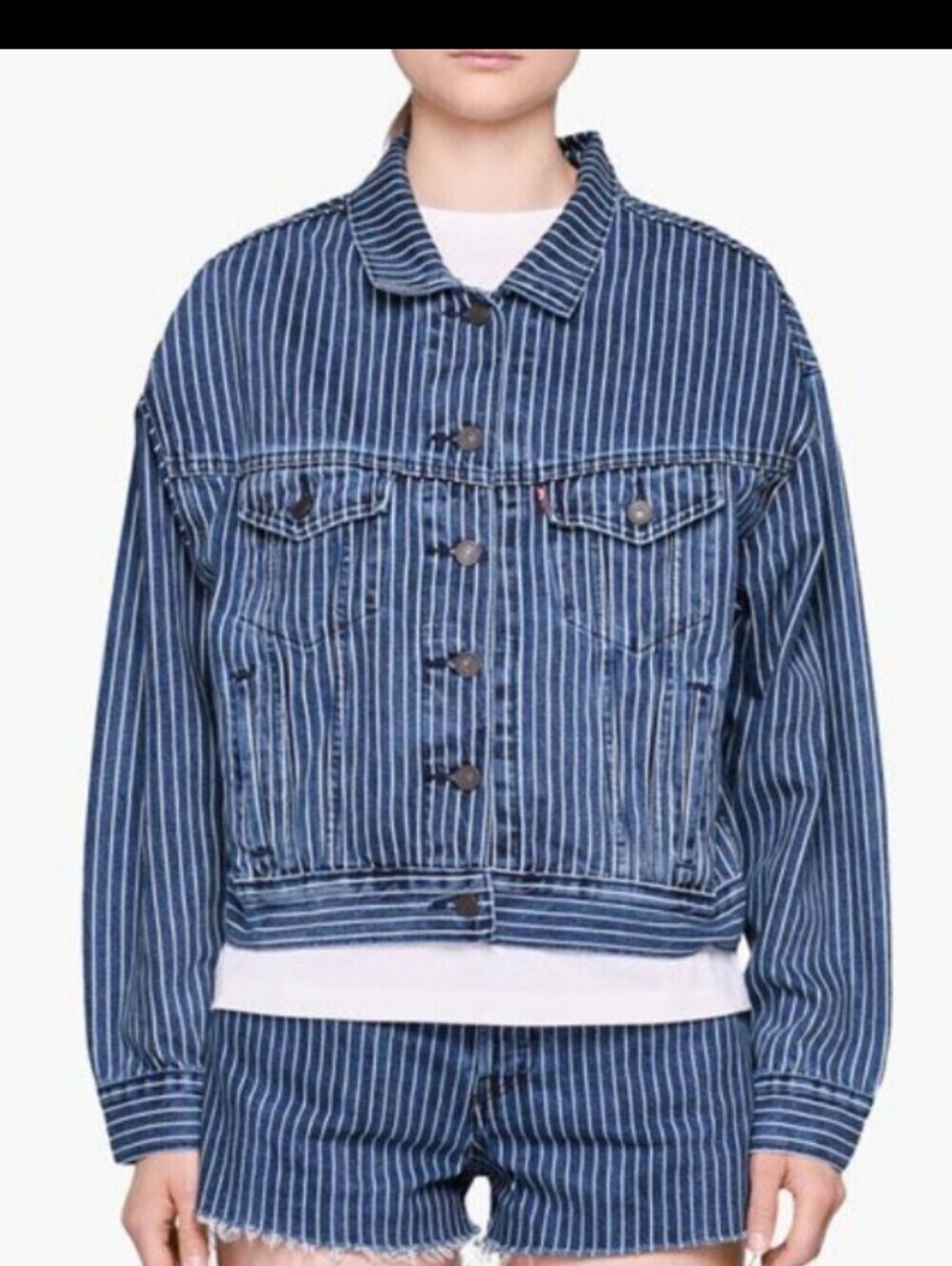 Gap Striped Blue Denim Jacket and Shorts Set
